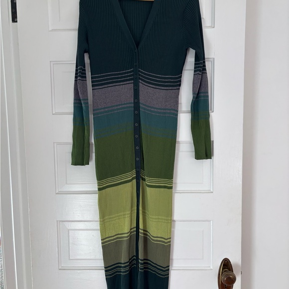 STAUD Shoko midi sweater dress in Pine Forest green stripe - Picture 2 of 7